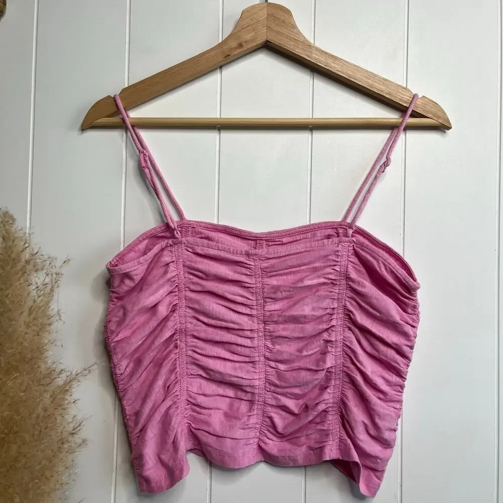 Free People top cropped ruched tank cotton boho